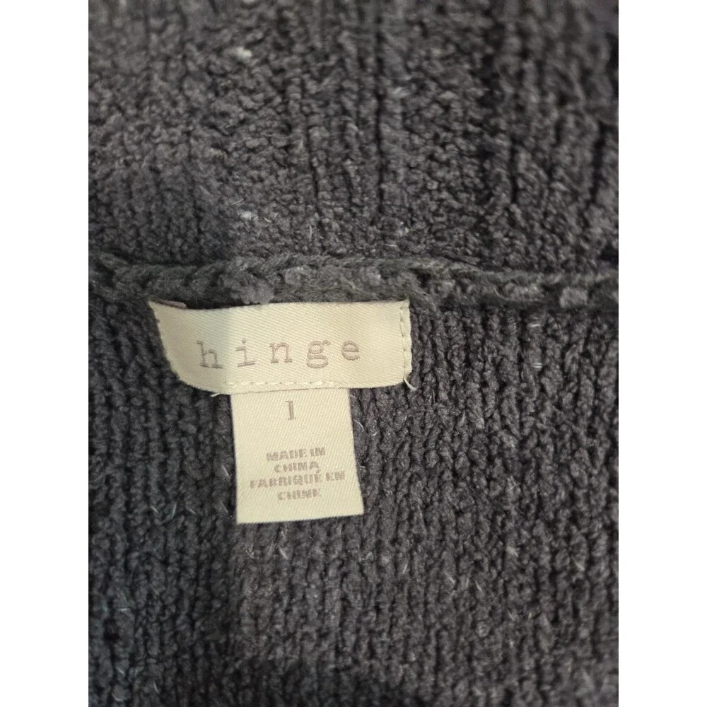 Hinge Gray Ribbed Knit Off Shoulder Boat Neck Long Sleeve Sweater Pullover L